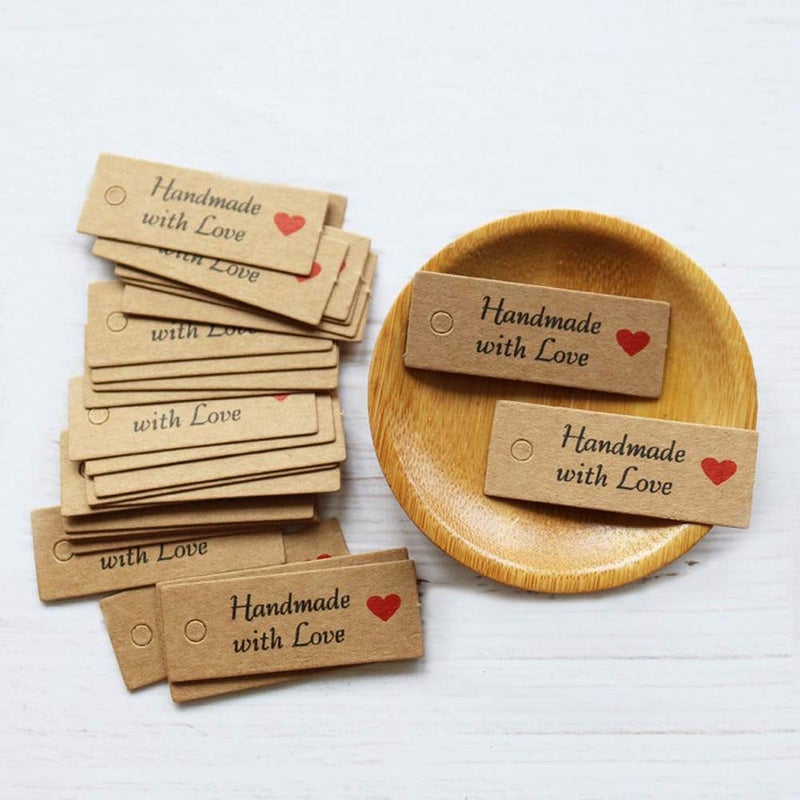 lasenersm 200 Pieces Handmade with Love Tags Handmade Tags Kraft Paper Handmade with Love Tags with 65.6 Feet Natural Jute Strings Brown - Image 4